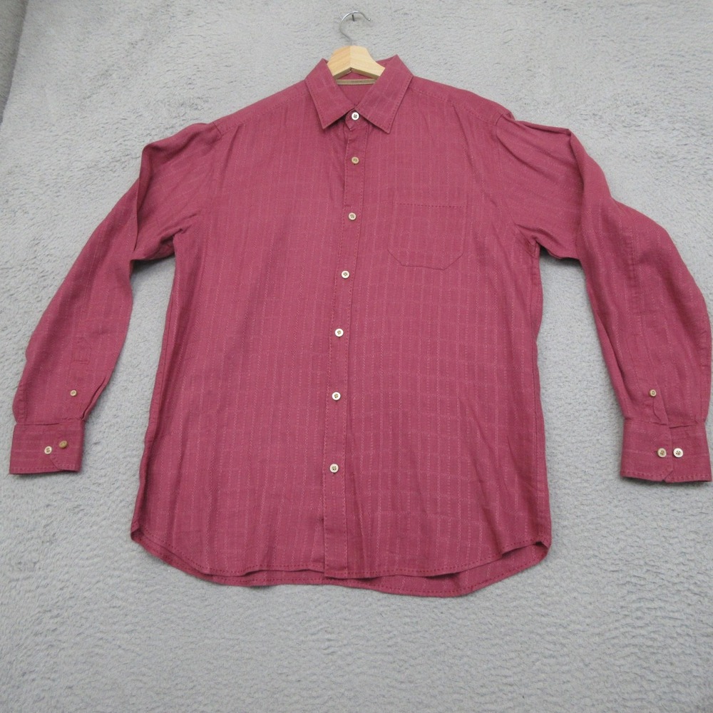 Tommy Bahama Linen Shirt Mens M Pink Check Long Sleeve Button Front Casual Coast
